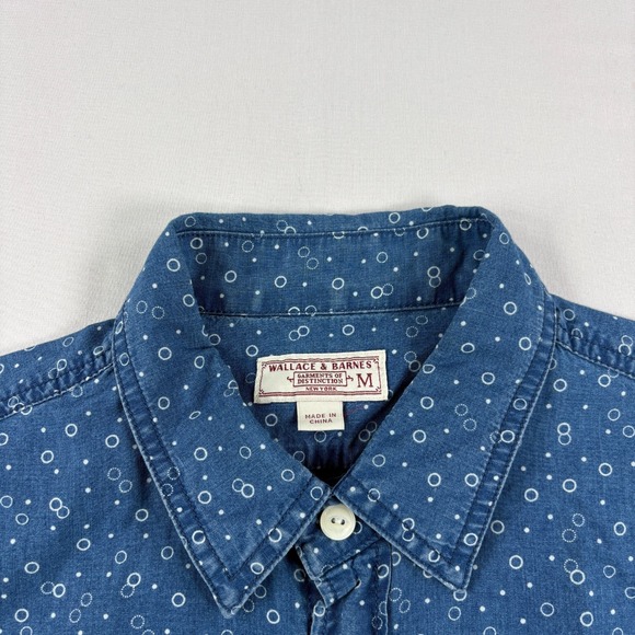 Wallace & Barnes Shirt Mens Medium Blue Chambray Dotted Button Up Camp Casual - Picture 3 of 9
